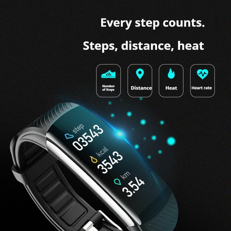 Product Introduction of c6t Intelligent Blood Pressure Health Monitoring Temperature Alarm Clock Reminder Electronic Bracelet 1