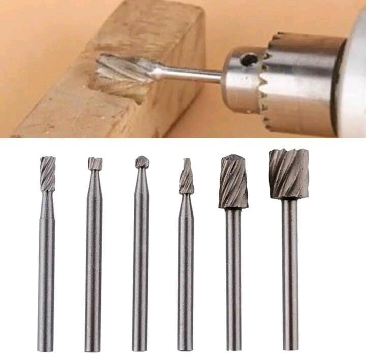 Bộ 6 mũi lũa gỗ điêu khắc, chạm trỗ mài khắc HSS chân 3mm dùng cho máy khoan mài mini