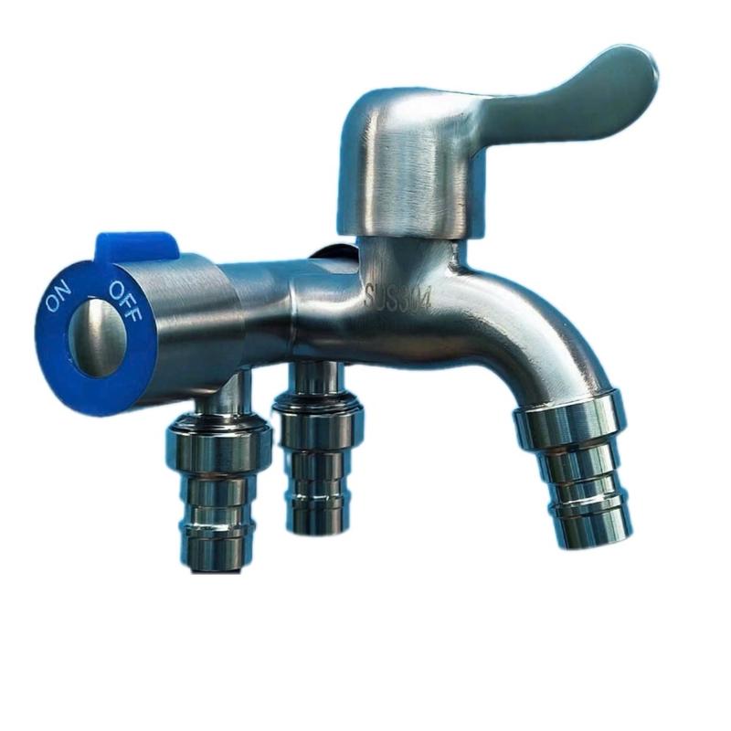 VÒI 3 ĐẦU , CỦ SEN 3 ĐƯỜNG NƯỚC CÓ KHOÁ RIÊNG BIỆT- CHẤT LIỆU INOX 304 , RUỘT LỔI TI THAU- TAY GẠT ĐÚC KHỐI LIỀN - CÓ ĐẦU NỐI DÂY MÁY GIẶT, REN VẶN 21. vòi  nước