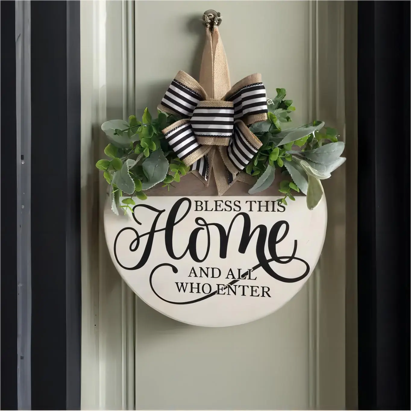 Round Wooden Letter Pattern Door Hanging Sign, 1 Count Welcome Home Door Hanging Sign, Wall Hanging Decor for Home Interior Living Room Bedroom Office Dining Room, Home Decor, Room Accessories