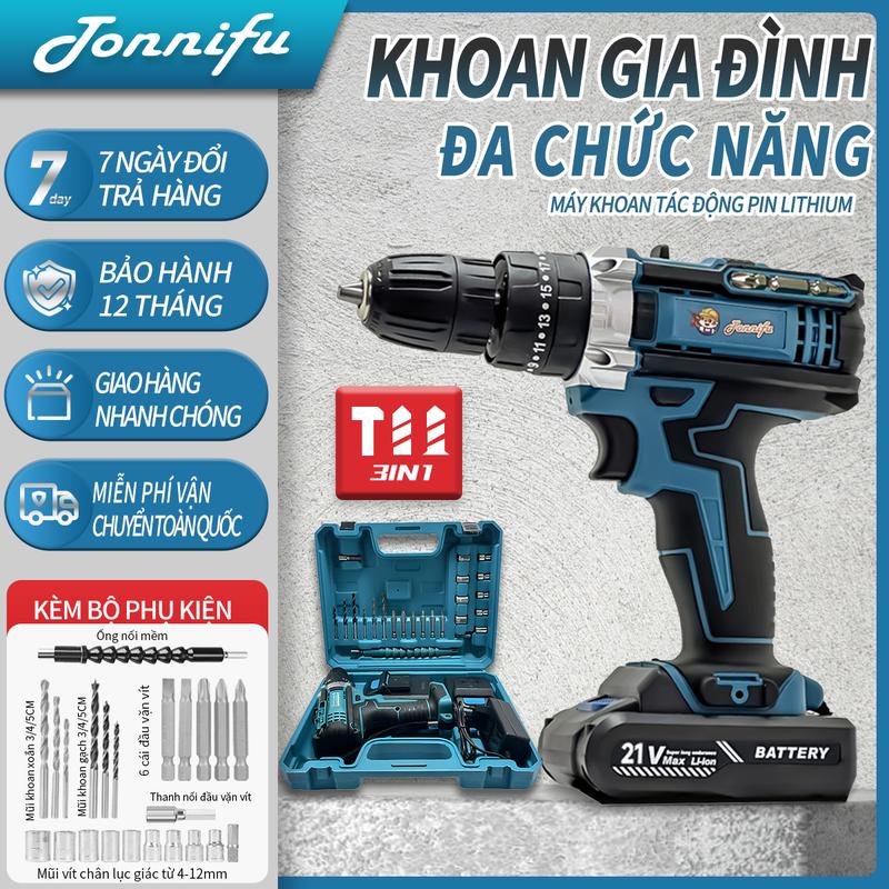 Máy khoan pin chính hãng Tonnifu - 3 chức năng tặng kèm 24 phụ kiện, Khoan Tường Khoan Sắt Khoan Gỗ tường máy khoan búa khoan  pin khoan  ping iare maykhoan  pin khoan  pin