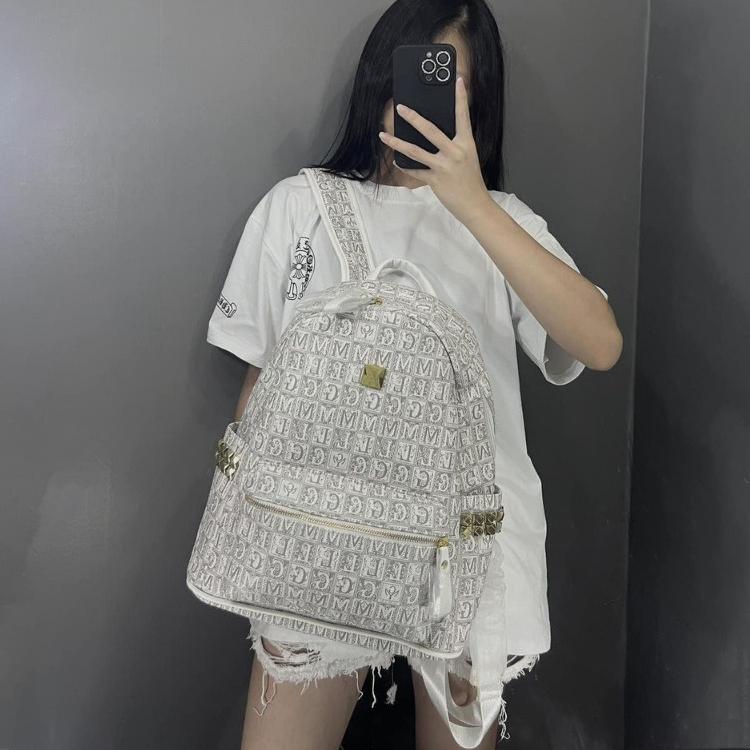 Balo đi học KML Kèm móc cún cho nam nữ size to 40 cm đựng vừa sách vở A4 Laptop Bag Da Đeo Vai Kem