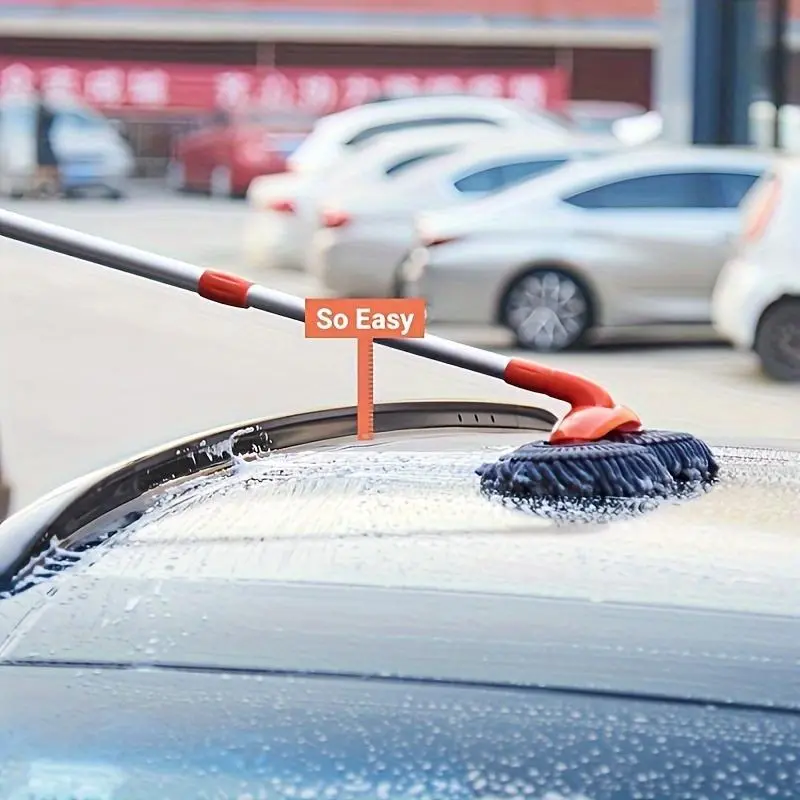Car Cleaning Mop, Retractable Car Wash Mop, Double Rotating Brush Head Car Wash Mop, Car Detail Washing Mop, Car Window Cleaning Tool 4