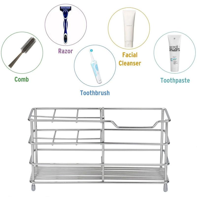 Stainless Steel Toothbrush Holder, 1 Count Multi-functional Toothbrush & Toothpaste Holder, Bathroom Storage Rack for Toilet, Bathroom Supplies 2