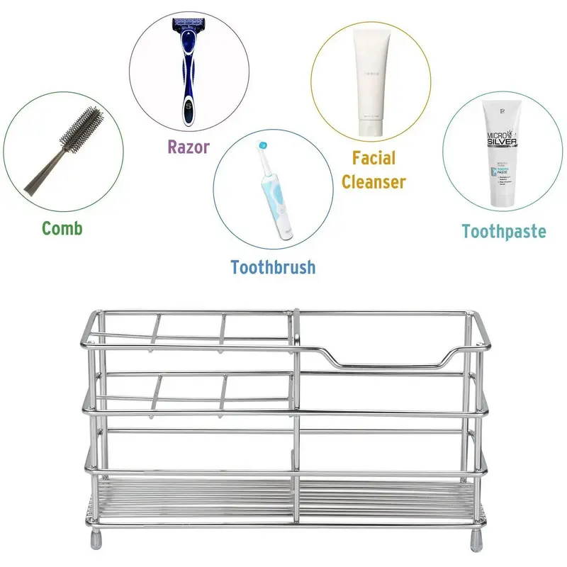 Stainless Steel Toothbrush Holder, 1 Count Multi-functional Toothbrush & Toothpaste Holder, Bathroom Storage Rack for Toilet, Bathroom Supplies 2
