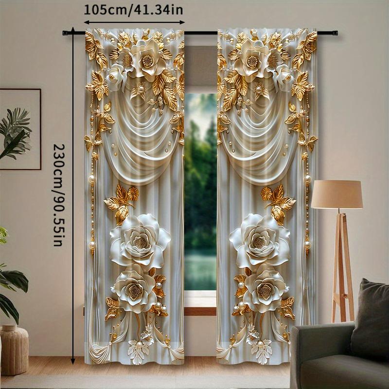 Product Introduction of Rèm Polyester Pongee, Bộ 2 mảnh, Thiết kế hoa màu vàng nổi thanh lịch, Tấm cửa sổ có túi thanh treo bán mờ, thích hợp cho phòng ngủ, rèm in kỹ thuật số phong cách đương đại, dệt kim, trọng lượng vải 100-120g, có thể giặt bằng máy, điều trị trang trí 3