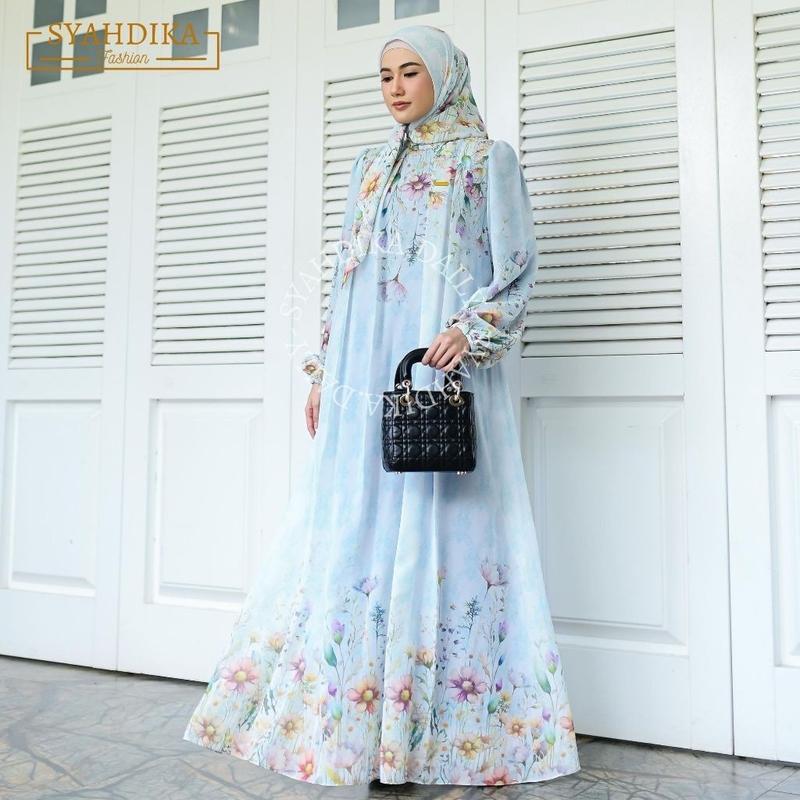(FREE HIJAB) ZHAFIRAH FLOWER DRESS GAMIS WANITA KEKINIAN CERUTY BABY DOLL PREMIUM 4