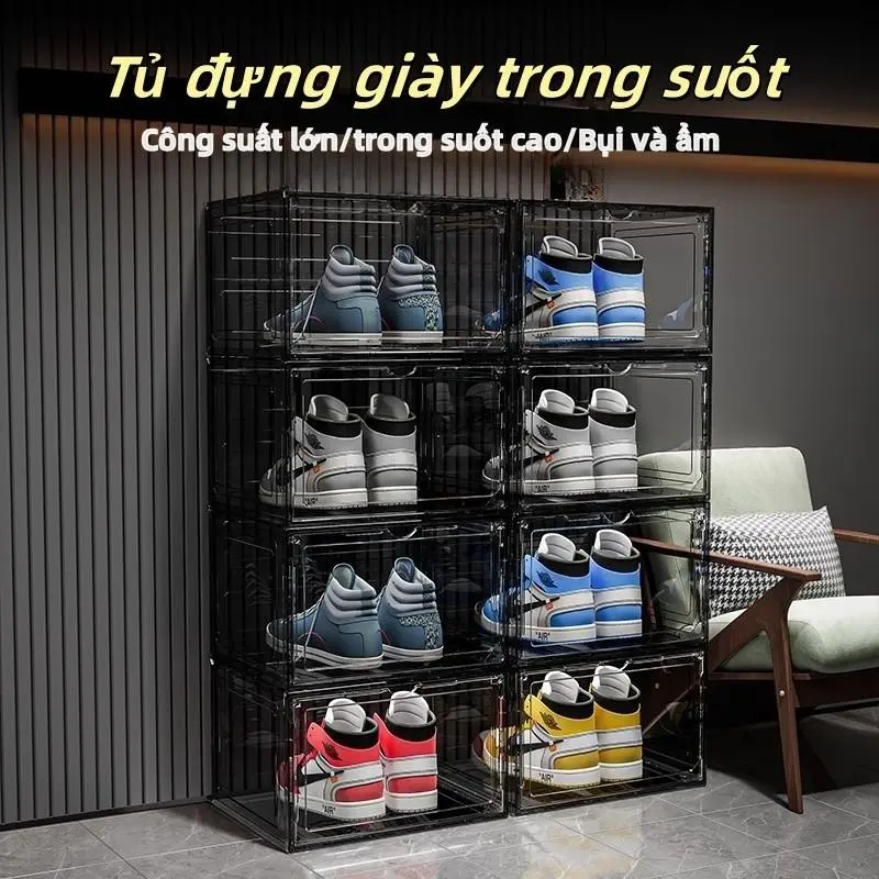 Hộp đựng Giày Trong Suốt, Hộp Lưu Trữ Giày, Nhựa Dày, Có Nam Châm, Tiết Kiệm Không Gian, Cửa Mở Chính Và Bên