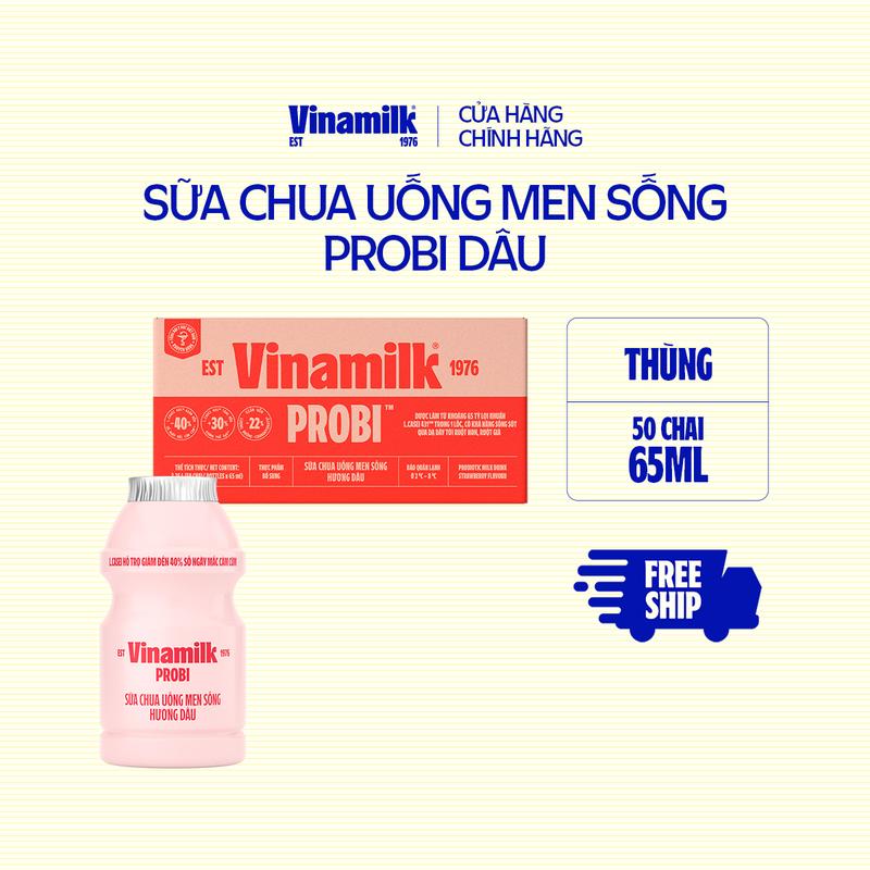   CHỈ GIAO THÀNH PHỐ LỚN BÁN KÍNH 10KM  Thùng 50 chai Sữa chua uống Probi Hương Dâu 65ml  10 lốc  