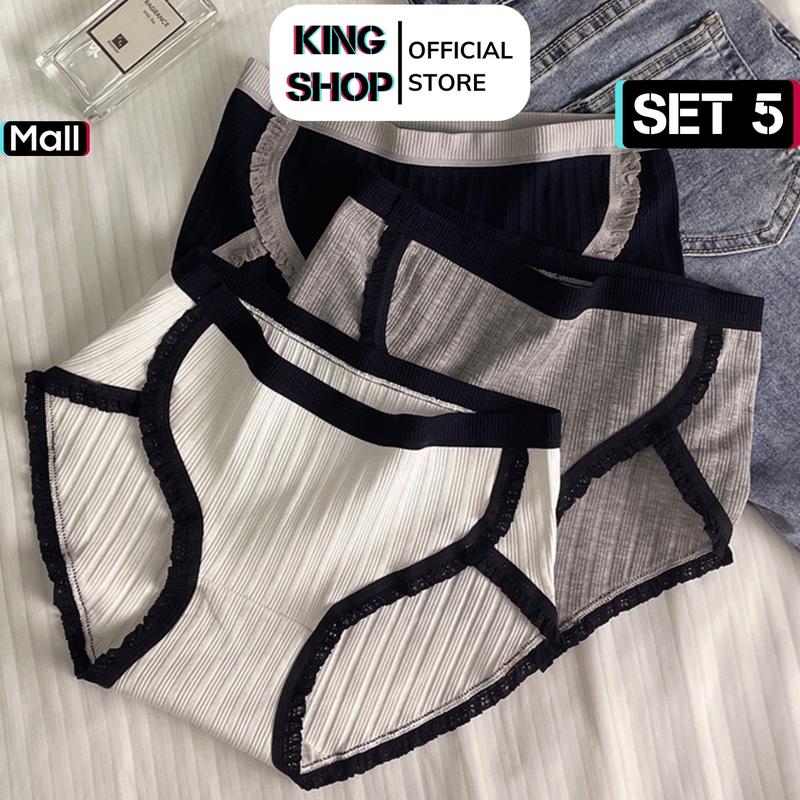 Set 3 quần lót nữ cotton cạp vừa viền ren thoáng khí, đáy may khử mùi kháng khuẩn hiệu quả KINGSHOP L3288 Women 0