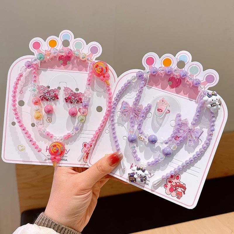 Product Introduction of Children's Necklace Jewelry Set Colorful Beaded Bracelet Cartoon Hair Hoops Earrings Princess Girl Accessories 10