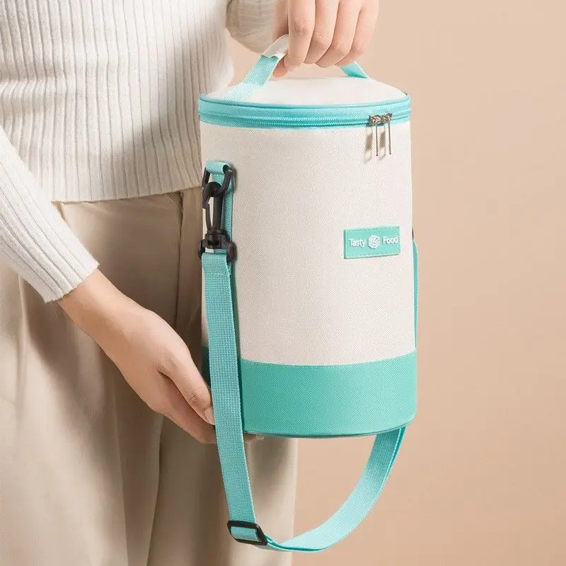 Túi Cách Nhiệt Tròn, Hàng Mới Về, Dây Đeo Vai, Hình Trụ, Nhiều Lớp, Thích Hợp Cho Hộp Cơm Trưa, Nhân Viên Văn Phòng Và Trường Học, Túi Ăn Trưa Đeo Chéo Cầm Tay Bag buffet  box 1