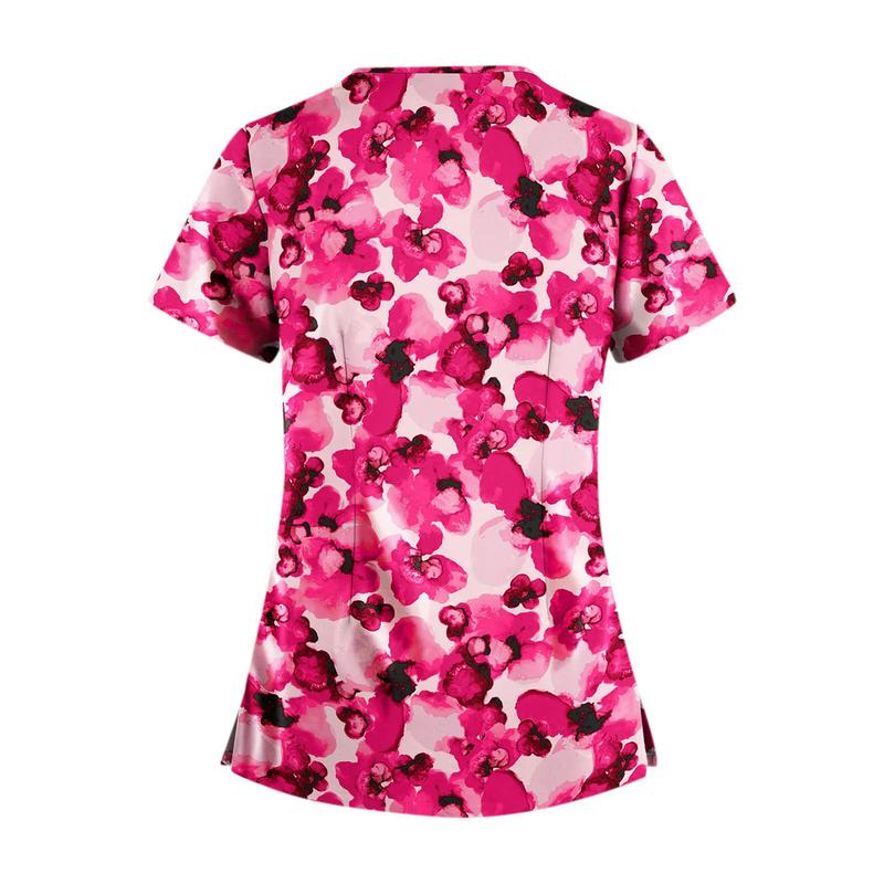 Product Introduction of Women Print Nurse Uniform Plus Size Summer Short Sleeve V-neck Tops Nursing Working Uniform T-shirts Clinic Protective Clothing 18