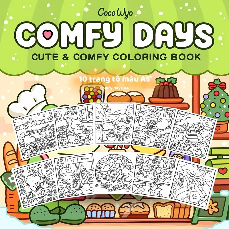 Bộ Tranh Tô Màu Chữa Lành, Thư Giãn Comfy Days Của Coco Wyo, Giấy Dày Đẹp 120/180gsm Phù Hợp Với Mọi Loại Bút 4