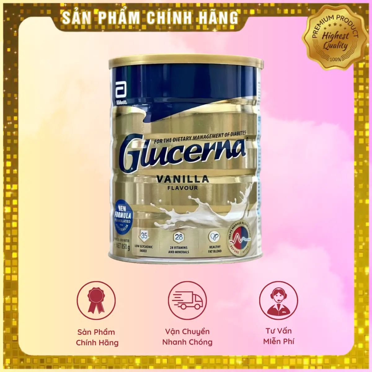 [Date 2025] Sữa Glucerna Úc Cân bằng Đường Hương Vanilla 850g