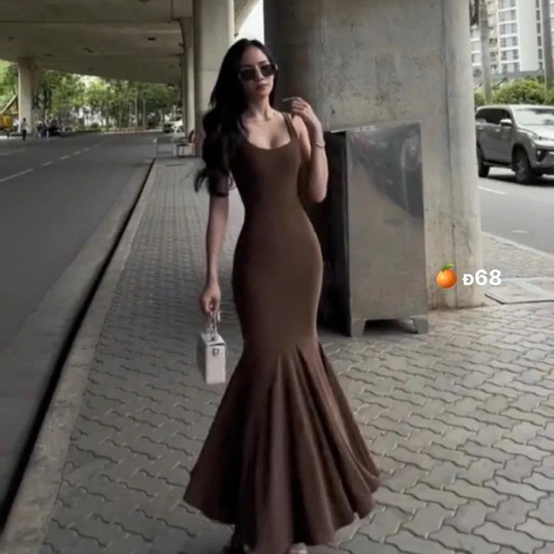 Đầm Maxxi Thun Dẻo Uni Body Dây Bản Dáng Dài Đuôi Cá Xoè Siêu Tôn Dáng - Nữ Women Top 5
