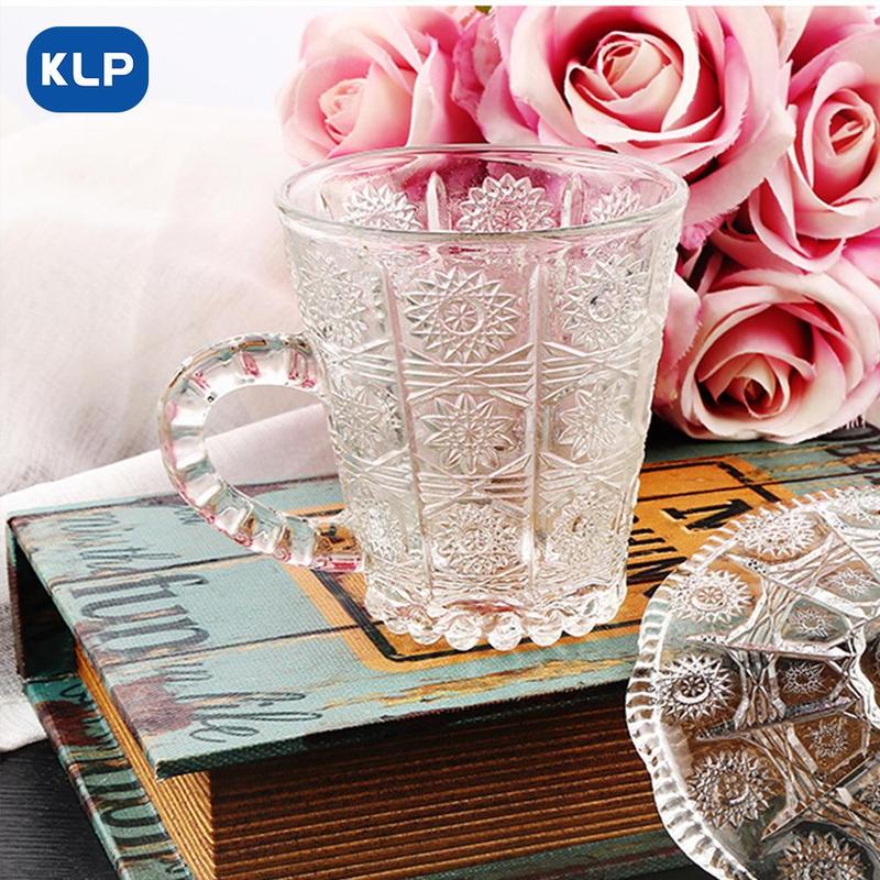 Vintage Glass Saucer & Coffee Cup Set, 2pcs Afternoon Tea Cup & Sauser Set, Glass Tumblers, Household Coffee Mug Set, Glass Drinkware for Home Use 3