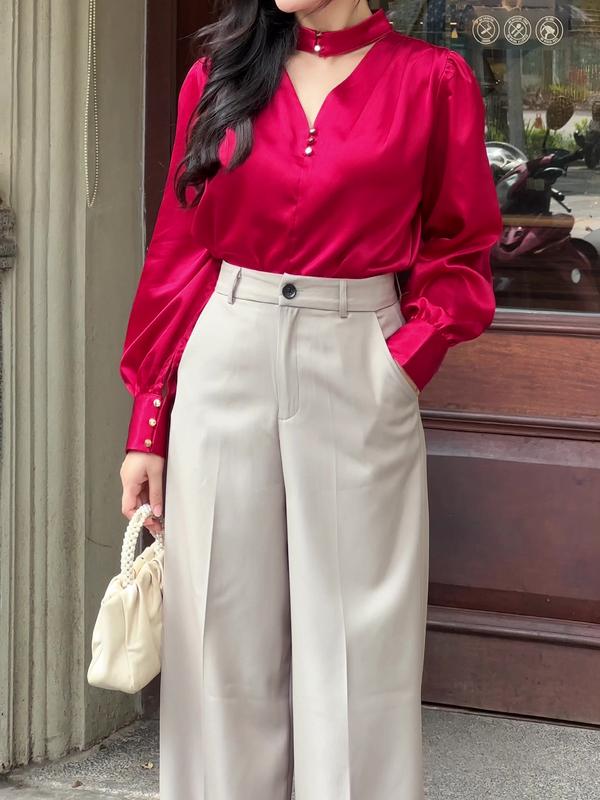 QT03 Quần ống suông cạp cao  cotton Hàn -Quần ống suông nữ công sở - quần ống suông cạp cao nhiều màu ( Đen-xám -nâu rêu-rêu nhạt-kem be-xám chì) Ong Women 7