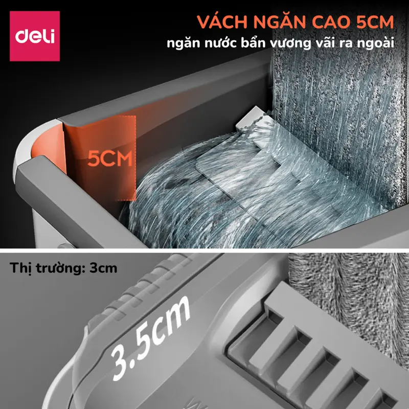 Cây lau nhà tự vắt có thùng 2 ngăn Deli, bộ chổi lau nhà 360 độ kèm bông lau microfiber siêu sạch, lau sàn nhà, sàn gỗ, kính và nhiều bề mặt khác Làm Sạch 1