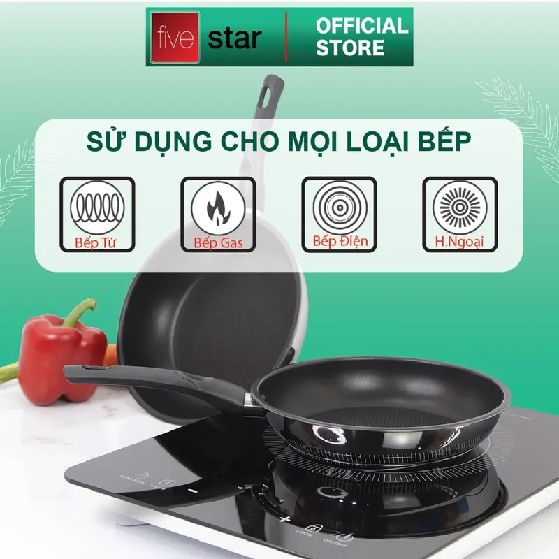 Bộ nồi chảo 3 đáy inox 403 Fivestar 5 món nắp kính tặng 5 muỗng ăn( N16cm x N18cm xN20cm x N24cm x chảo 24cm) 8