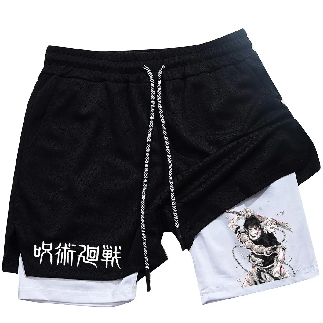 Cross-Border Direct Supply Summer Exercise Shorts Men's Quick-Drying Breathable Printed Double-Layer Anti-Exposure Fake Two-Piece Fitness Running