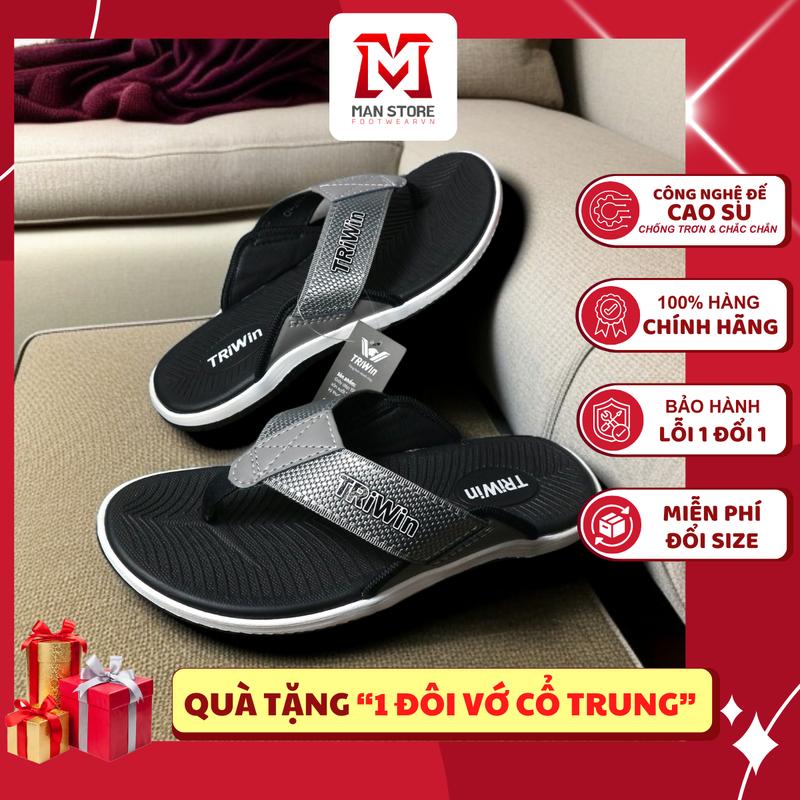 Dép tông nam đẹp nhất 2025, Dép kẹp nam xỏ ngón cao cấp TriWin boy phố đế đúc cao su quai xám dù lót da dễ phối đồ chống mài mòn MAN STORE 0