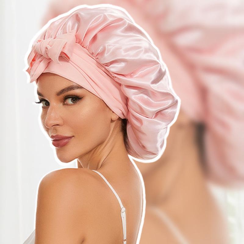 Solid Color Lace Up Front Double Layer Headband, Pleated Design Solid Matching Wide Band Hair Bonnet, Sleeping Bonnet for Spring Summer Women 2