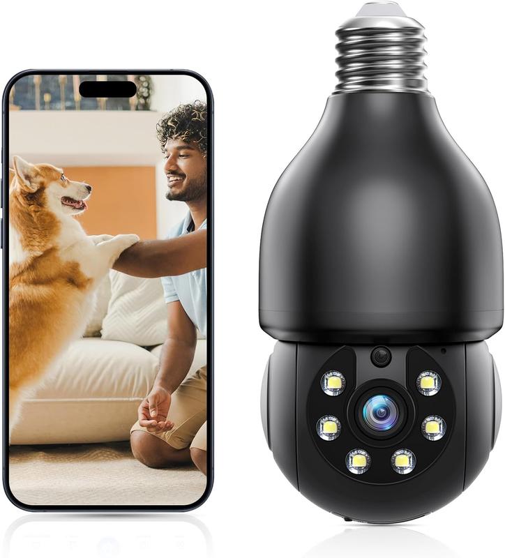 Black Light Bulb Camera，2.4/5G WIFI camera 3MP Dual-band WiFi PTZ Pan ...