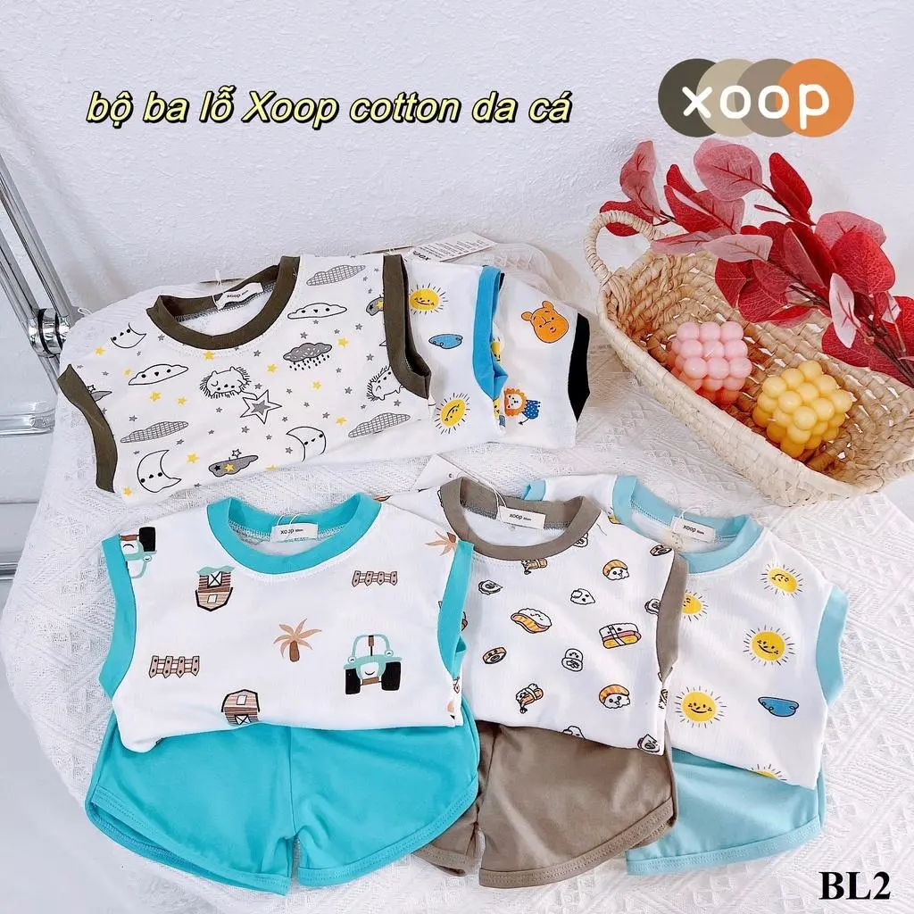 ( 9-19kg) Đồ Bộ ba lỗ cotton vân da cá - Bộ cộc tay XOOP  in mặt trời, gấu, ô tô cho bé BL2  {{store}}