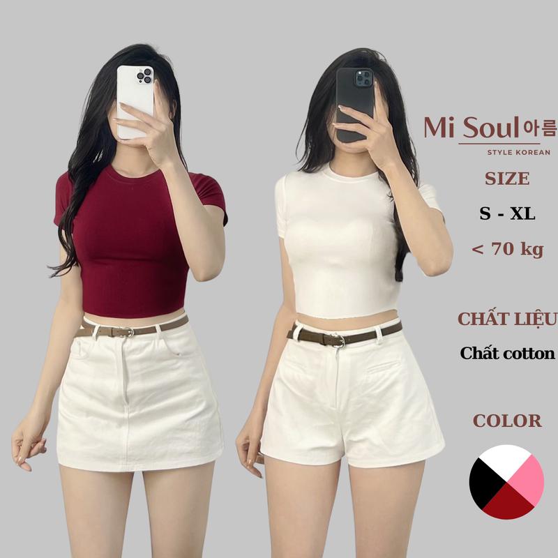 Áo Thun Cotton Croptop Nữ Ôm Body Cổ Tròn Cộc Tay Họa Tiết Trơn Basic BigSize Áo Croptop Tay Ngắn Misoul 390