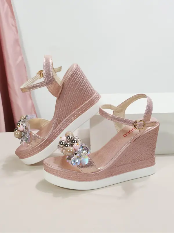 Women's Fashionable Flower Decorated Platform Sandals, Casual Comfortable Wedge Sandals for Summer, Female All-match Round Toe Sandals for Daily Wear, Girl 5