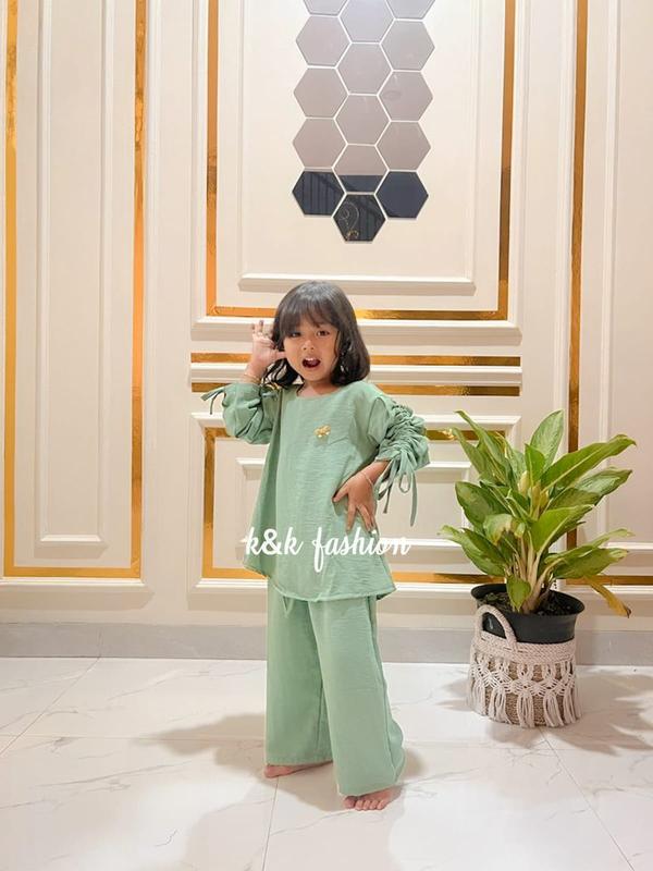 K&K FASHION/Setelan anak kekinian/set kids korea/Livina Set kids/setelan anak viral/Setelan terbaru/crinkle Air Flow/Setelan murah meriah/Lengan Serut/setelan lucu/modis/casual/bisa COD Polos Kids Celana Fashion Pakaian 8