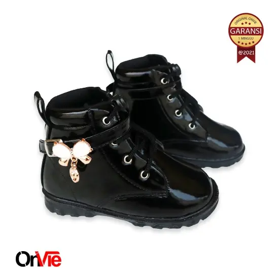 Sepatu Boots Anak Perempuan Manik Kupu-Kupu Kecil | Sepatu Boots Anak tinggi Glossy