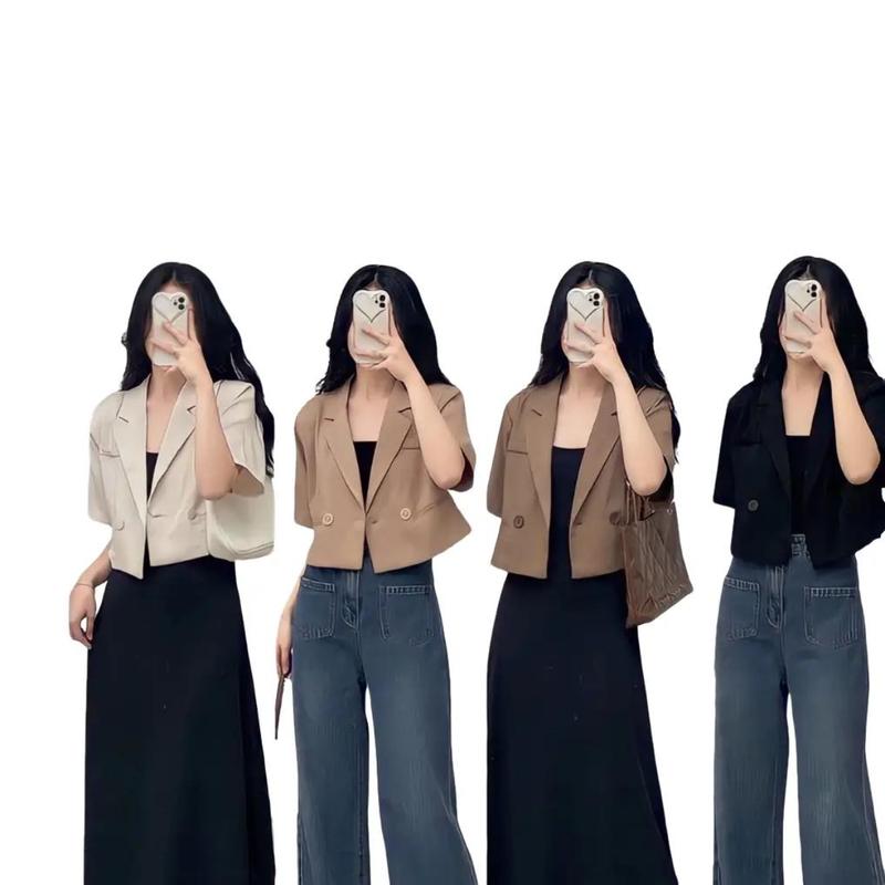 BARE_Áo Blazer Nữ, Áo Vest Croptop Tay Lửng Chất Trượt hàn Tay Lỡ Dáng ngắn _ A269 Jacket Nhung Women Voi Bò Kem Jean