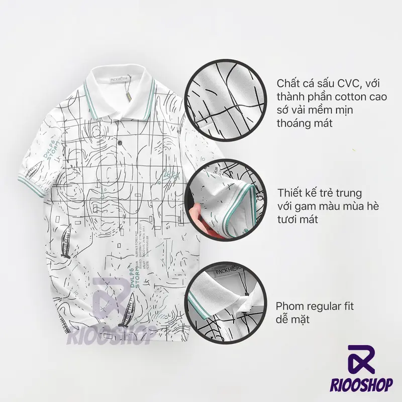 Áo thun nam polo vnxk, áo thun có cổ họa tiết thiết kế cao cấp đen, trắng, xanh LUMOZ RSP026, có size lớn, big size 1