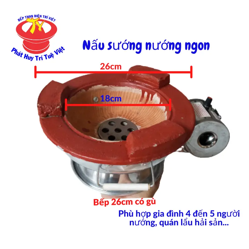 size 26cm bếp than điện KHÔNG VỈ NƯỚNG cho gia đình 2 đến 3 người