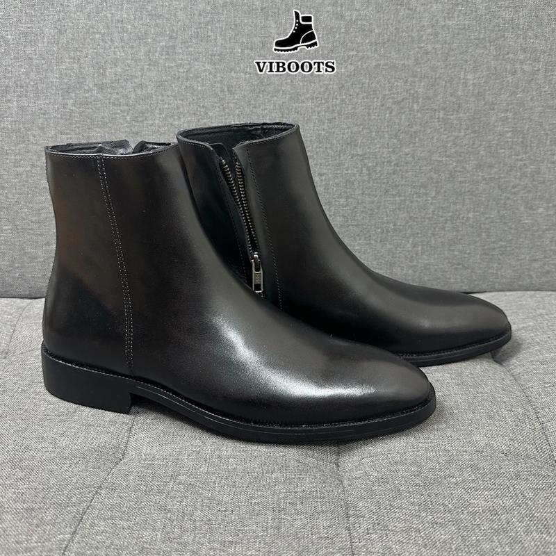 Giày Boots Buckle Zipper Đế Phíp Gỗ Da Thật Thương Hiệu Viboots Giày Chelsea Boot Kéo Khóa Cao Cổ Nam Da Bò Nappan Kiểu Dáng Thời Thượng