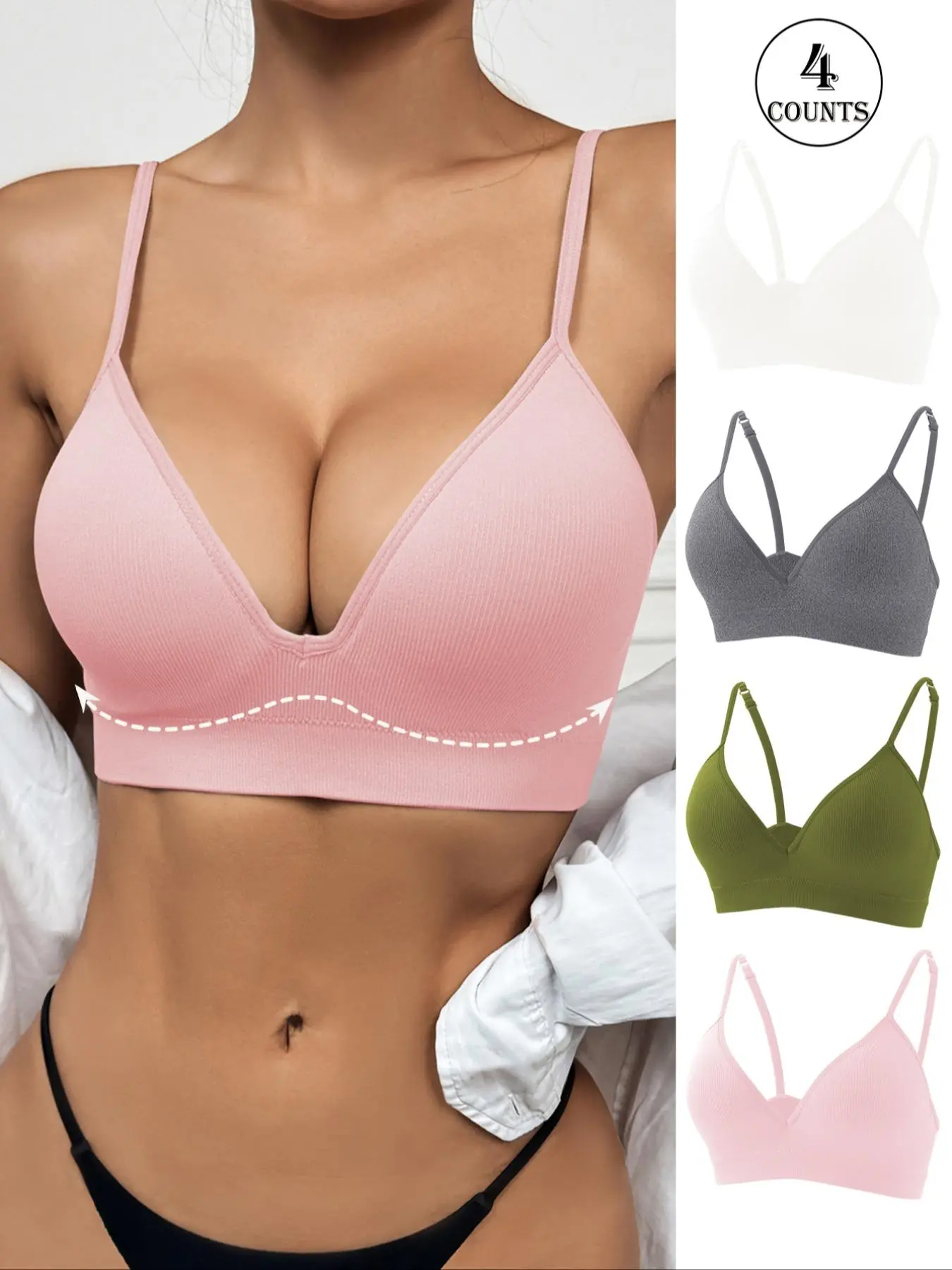 Women's Solid Bra, Comfortable Breathable Seamless Adjustable Strap Bra, Soft Lingerie for All Seasons