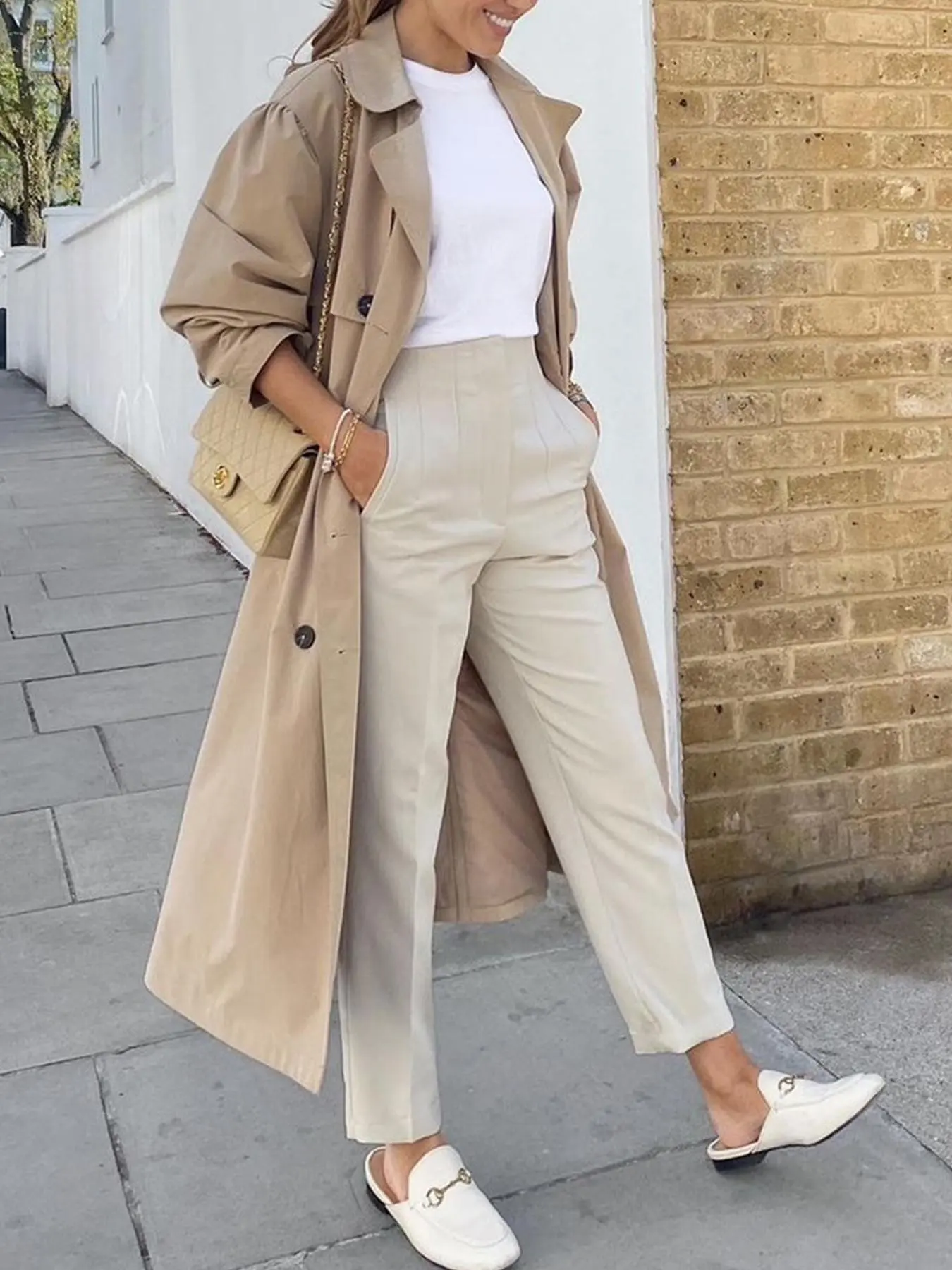 Women's Plain Pocket High Waist Pants, Casual Comfy Slim Trousers for Work Office Business, National Day Clothing, Ladies Bottoms for Spring & Fall & Winter