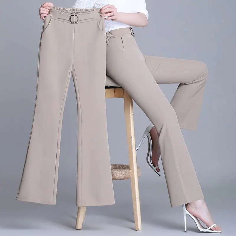 Women Suit Pants Korean Style Versatile Stretch Straight Leg Pants New Lady Flared Trousers High Waist Slim Long Pants Fashion Womenswear
