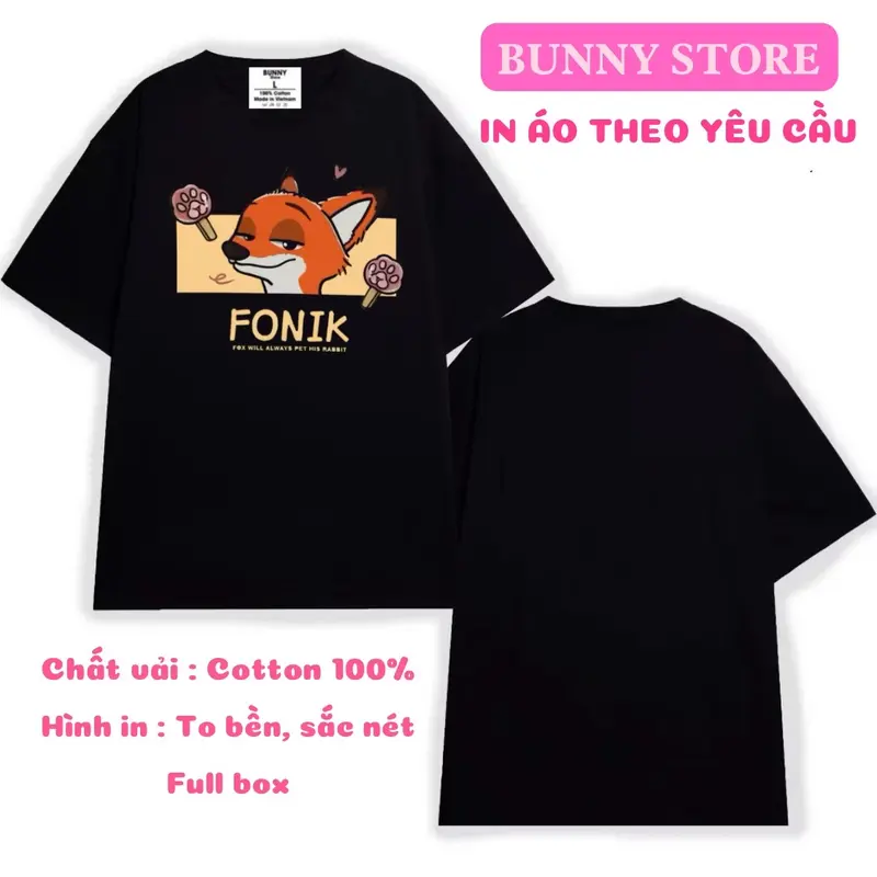 [ NHẬN IN ÁO THEO YÊU CẦU ] Áo Thun Dành Cho Các Cặp Đôi In Hình Thỏ Và Cáo Form Rộng, Tay Lỡ, Cổ Tròn, 250SGM 1