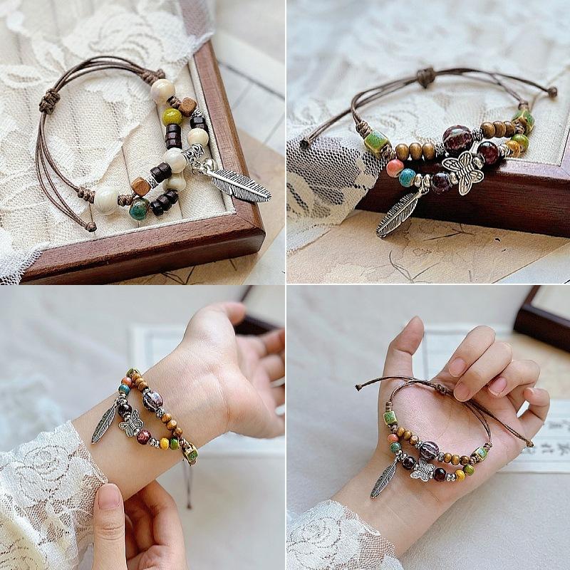  Vòng Tay Hai Lớp Bằng Gốm Phong Cách Dân Tộc Hạt Sứ Dệt Trung Quốc Mới Dành Cho Phụ Nữ Vòng Tay 
