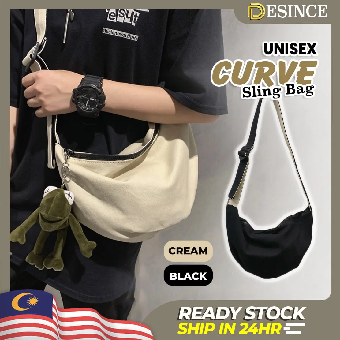 DESINCE Unisex Shoulder Bag Big Sling Bag Man Multipurpose Frog Design Bag Lelaki MB 005 Black Canvas Black Canvas Black Canvas Zipper