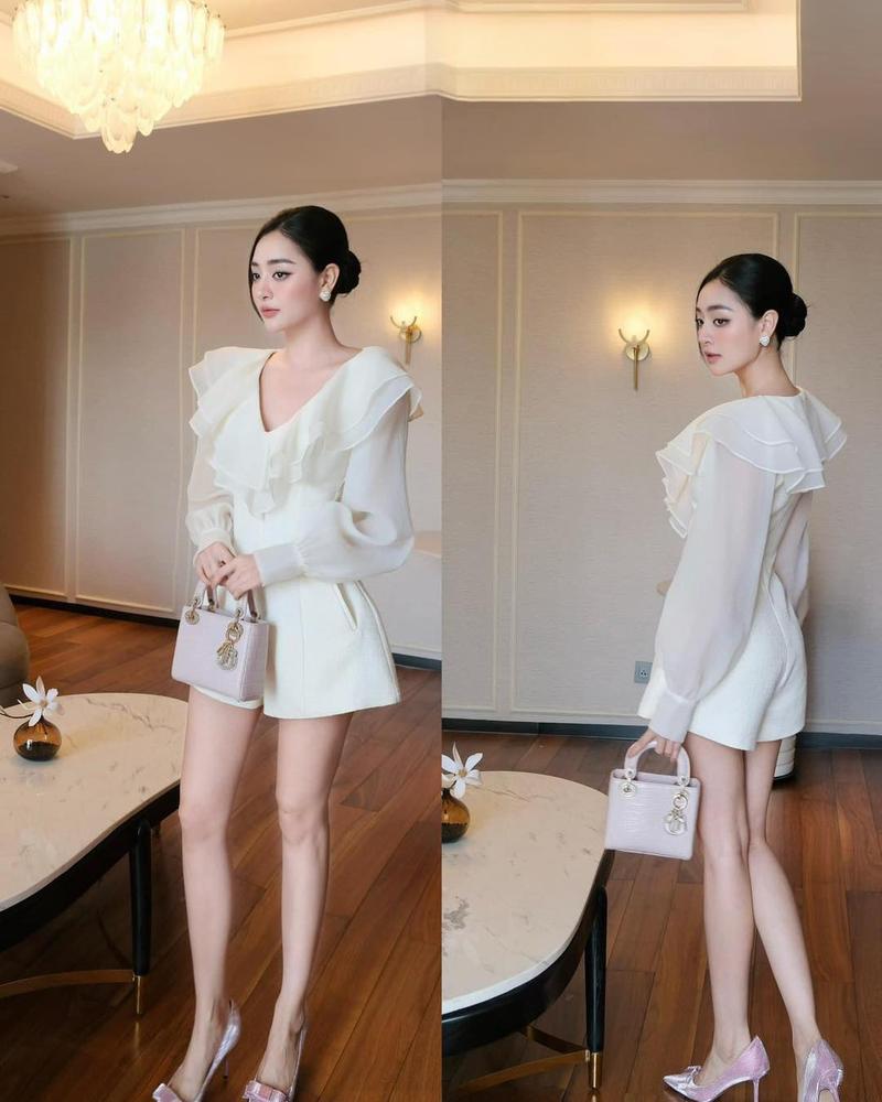 Product Introduction of P107 - Jum nữ thiết kế dự tiệc cổ V phối voan tơ sang chảnh tay dài dáng ngắn 4