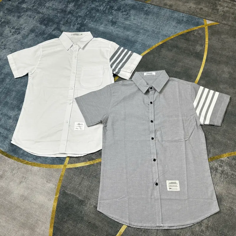 Áo Sơ Mi Tay Ngắn Nam Nữ Phối 4 Sọc In Nhiệt Chất Vải Mềm Mịn Thoáng Mát MENSWEAR TOP 1