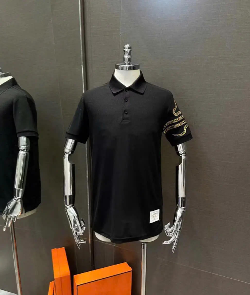 Áo polo nam thêu hình rắn nổi vải poly kiểu mới mặt thoáng mát Menswear Top