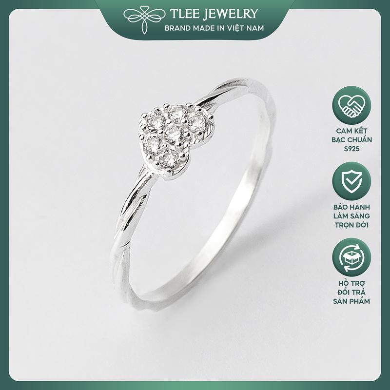 Nhẫn bạc nữ TLEE mặt trái tim đá mini viền dáng xoắn nữ tính TLEE JEWELRY A0208