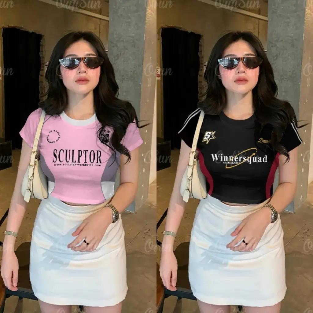 Darling Korean Style Women's Crop Top New Summer Crop Top Short Sleeve Tight Round Neck Women's Street T-shirt Sexy Figure-hugging T-shirt For Womenswear Lingerie
