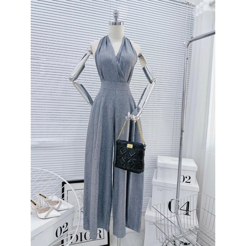 YẾM JUMPSUIT XẺ NGỰC Cột nơ sau QUẦN ỐNG RỘNG jum cổ yếm quần xuông sang chảnh 4