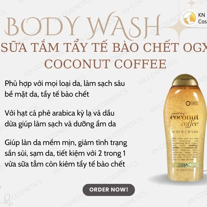 Sữa tắm kiêm tẩy da chết OGX Coconut Coffee 577ml
